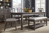 Image of Zander Transitional 6 Piece Leg Table Dining Set With Aged Oak Finish And Lattice Back Side Chairs And Bench