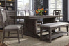 Image of Zander Transitional 6 Piece Trestle Table Dining Set With Aged Oak Finish And Lattice Back Side Chairs And Bench