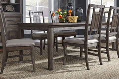 Zander Transitional 7 Piece Leg Table Dining Set With Aged Oak Finish And Lattice Back Side Chairs
