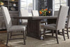 Image of Zander Transitional 7 Piece Trestle Table Dining Set With Aged Oak Finish And Upholstered Side Chairs