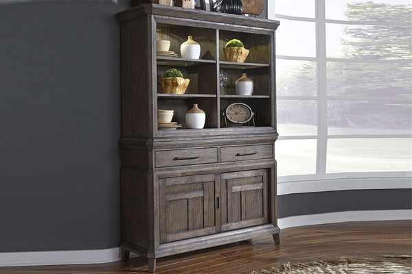 Zander Transitional Storage Dining Buffet With Hutch In A Wirebrushed Aged Oak Finish