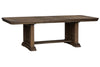 Image of Zander Transitional 6 Piece Trestle Table Dining Set With Aged Oak Finish And Lattice Back Side Chairs And Bench