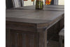 Image of Zander Transitional 6 Piece Trestle Table Dining Set With Aged Oak Finish And Upholstered Side Chairs And Bench