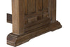 Image of Zander Transitional 6 Piece Trestle Table Dining Set With Aged Oak Finish And Lattice Back Side Chairs And Bench