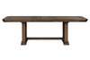 Image of Zander Transitional 6 Piece Trestle Table Dining Set With Aged Oak Finish And Upholstered Side Chairs And Bench