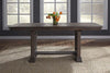 Image of Zander Transitional 6 Piece Trestle Table Dining Set With Aged Oak Finish And Lattice Back Side Chairs And Bench