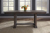 Image of Zander Transitional 6 Piece Trestle Table Dining Set With Aged Oak Finish And Upholstered Side Chairs And Bench